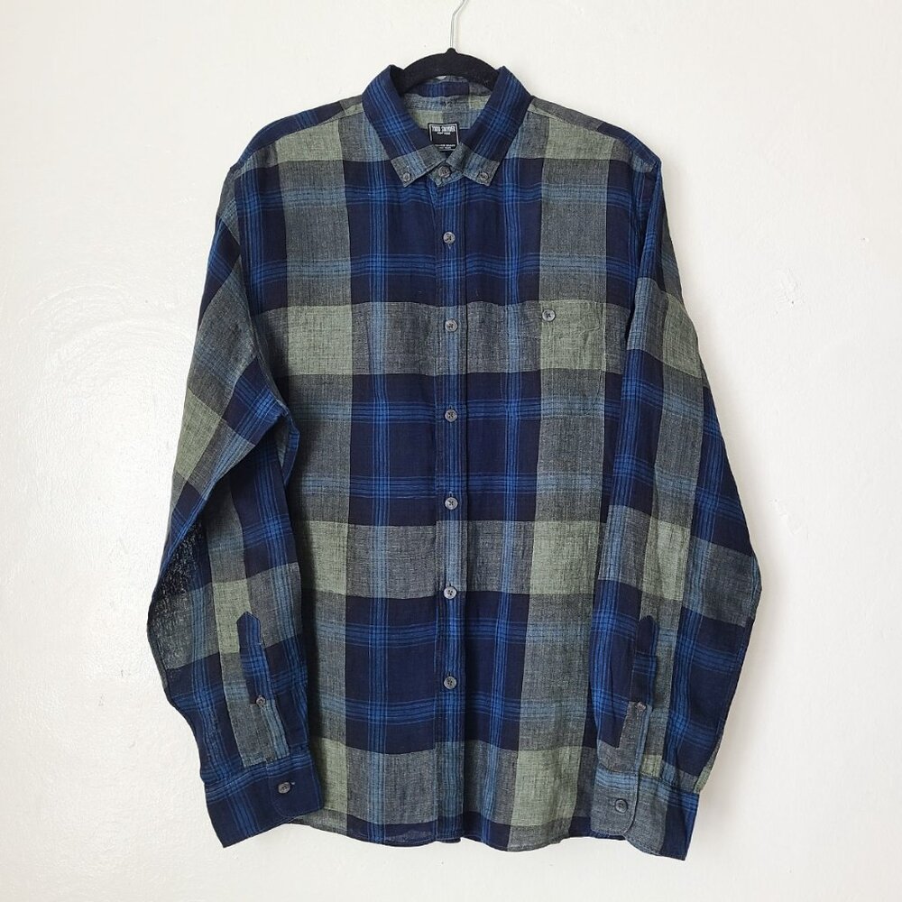 TODD SNYDER Men's Large Made in Portugal 100% Linen Plaid Button Up Shirt - Picture 1 of 11